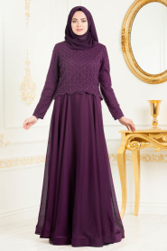 Purple Hijab Evening Dress 31260MOR - Thumbnail