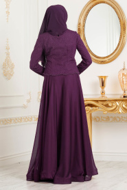 Purple Hijab Evening Dress 31260MOR - Thumbnail