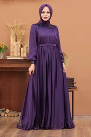 Purple Hijab Evening Dress 32930MOR - Thumbnail