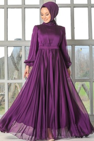 Purple Hijab Evening Dress 33232MOR - Thumbnail