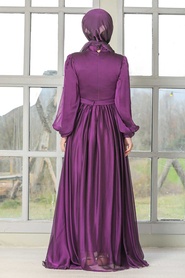 Purple Hijab Evening Dress 33232MOR - Thumbnail