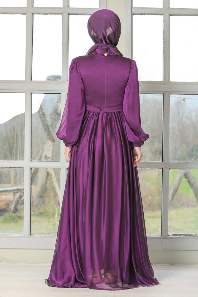 Purple Hijab Evening Dress 33232MOR - 4