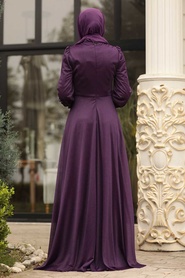 Purple Hijab Evening Dress 39490MOR - Thumbnail