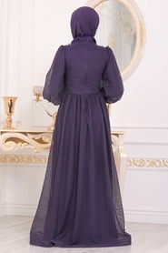Purple Hijab Evening Dress 40302MOR - Thumbnail