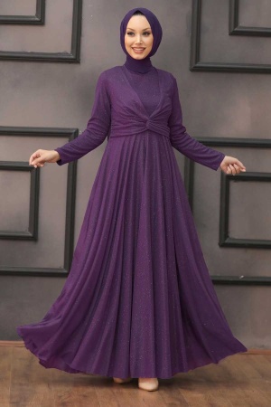 Neva Style - Plus Size Purple Islamic Clothing Evening Dress 5397MOR - 1