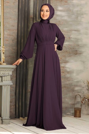 Neva Style - Plus Size Purple Islamic Clothing Evening Dress 5422MOR - 1