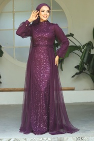 Neva Style - Long Sleeve Purple Modest Evening Gown 5632MOR - Thumbnail