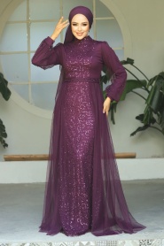 Neva Style - Long Sleeve Purple Modest Evening Gown 5632MOR - Thumbnail