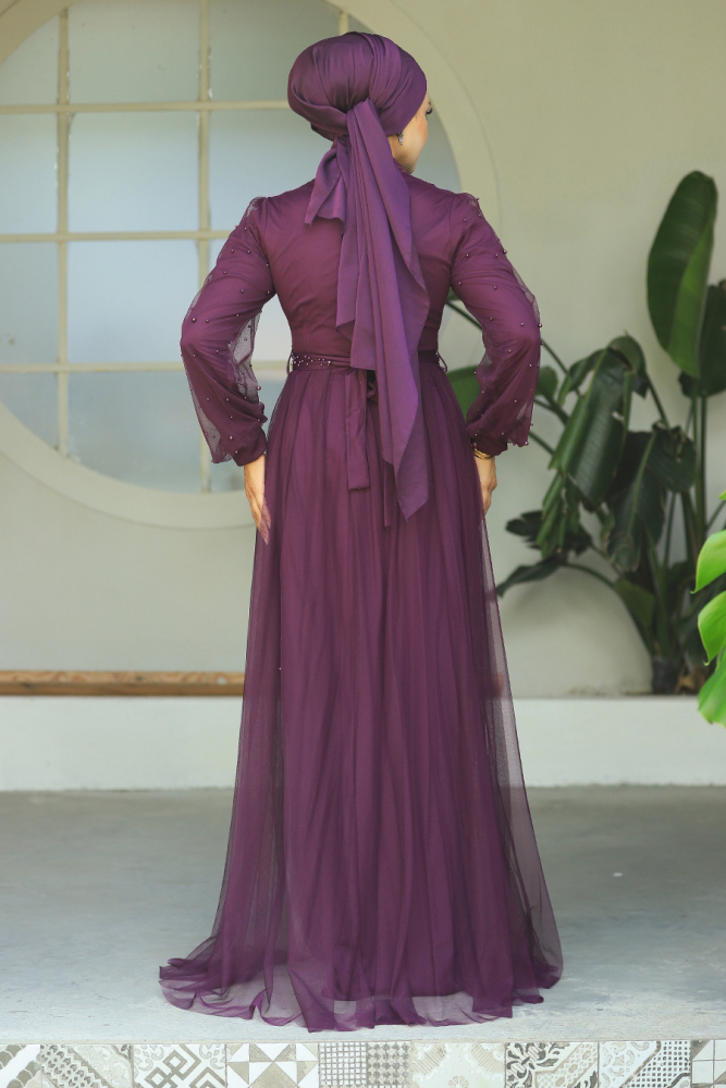 Neva Style - Long Sleeve Purple Modest Evening Gown 5632MOR - 4