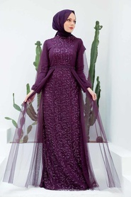 Neva Style - Long Sleeve Purple Modest Evening Gown 5632MOR - Thumbnail