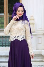 Purple Hijab Evening Dress 7722MOR - Thumbnail