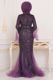 Purple Hijab Evening Dress 22521MOR - Thumbnail