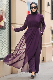 Purple Hijab Evening Jumpsuit 51182MOR - Thumbnail