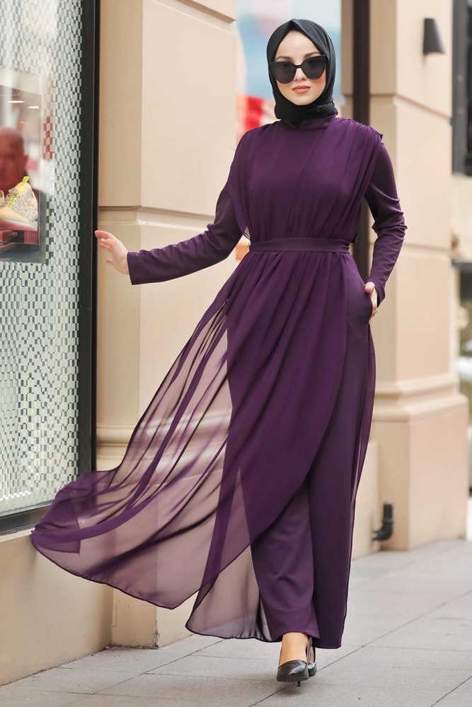 Purple Hijab Evening Jumpsuit 51182MOR - 1