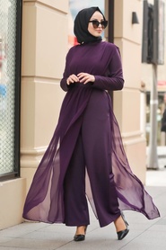 Purple Hijab Evening Jumpsuit 51182MOR - Thumbnail