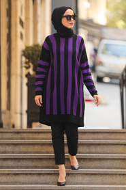 Purple Hijab Knitwear Tunic 22631MOR - Thumbnail