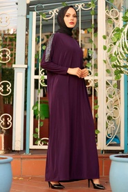 Purple Hijab Turkish Abaya 1671MOR - Thumbnail