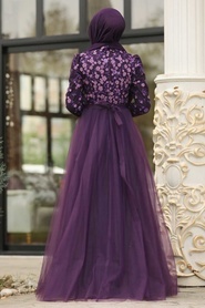 Purple Hijab Evening Dress 184802MOR - Thumbnail