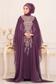 Purple Hijab Evening Dress 190701MOR - Thumbnail