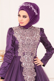 Purple Hijab Evening Dress 192501MOR - Thumbnail