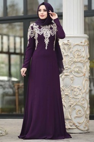 Neva Style - Stylish Purple Islamic Clothing Prom Dress 20130MOR - Thumbnail