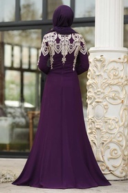 Neva Style - Stylish Purple Islamic Clothing Prom Dress 20130MOR - Thumbnail