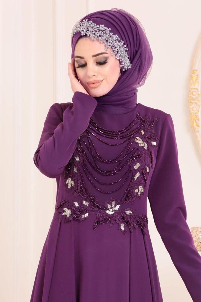 Neva Style - Modern Purple Modest Islamic Clothing Evening Dress 20510MOR - 3