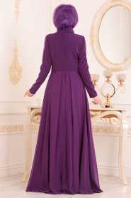 Neva Style - Modern Purple Modest Islamic Clothing Evening Dress 20510MOR - Thumbnail
