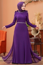 Neva Style - Long Sleeve Purple Islamic Wedding Gown 2061MOR - Thumbnail
