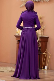 Neva Style - Long Sleeve Purple Islamic Wedding Gown 2061MOR - Thumbnail