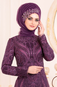 Purple Hijab Evening Dress 2949MOR - Thumbnail