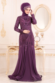 Purple Hijab Evening Dress 2949MOR - Thumbnail