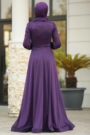 Purple Hijab Evening Dress 39210MOR - Thumbnail