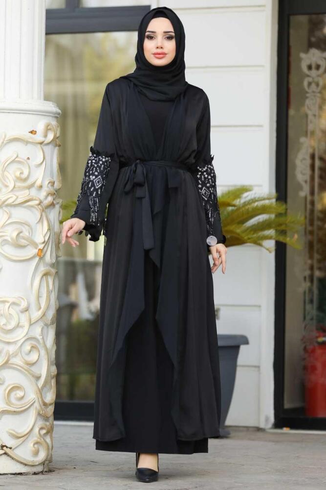 Püsküllü Gümüş Tesettür Abaya 8960GMS - 1