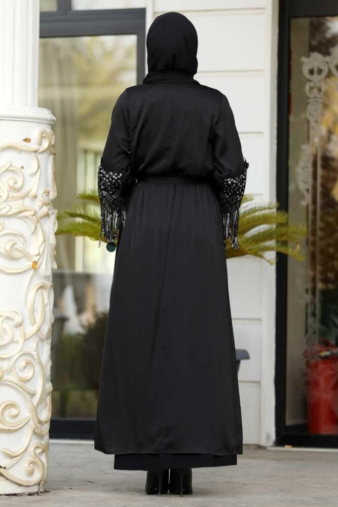 Püsküllü Gümüş Tesettür Abaya 8960GMS - 2