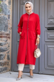 Red Hijab Coat 511K - Thumbnail