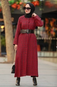 Red Hijab Coat 5510K - Thumbnail