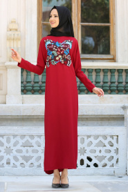 Red Hijab Dress 3068K - Thumbnail