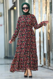 Red Hijab Dress 100660K - Thumbnail