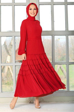 Red Hijab Dress 27001K - 1