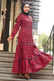 Red Hijab Dress 4326K - Thumbnail