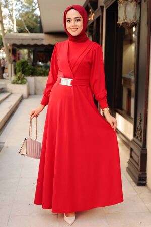 Red Hijab Dress 5806K - Thumbnail