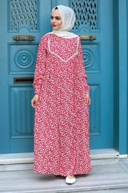 Red Hijab Dress 7660K - Thumbnail
