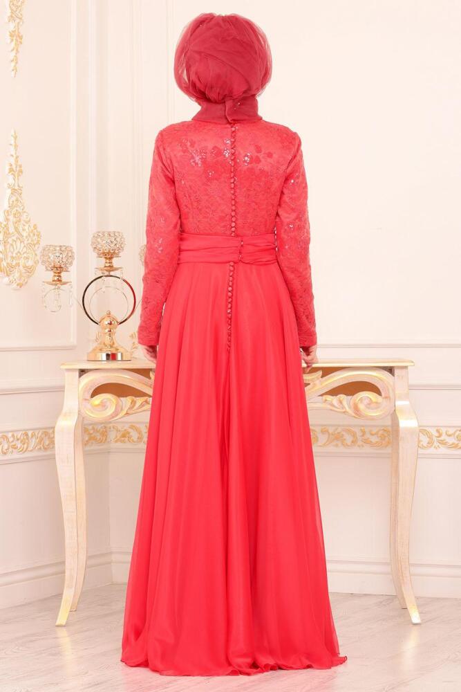 Neva Style - Red Hijab Turkish Evening Dress 2389K - 3