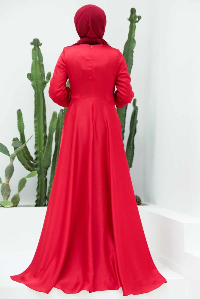 Neva Style - Red Turkish Hijab Evening Gown 1420K - 2