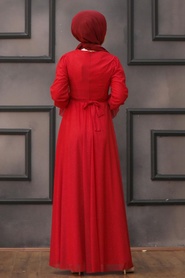 Neva Style - Plus Size Red Hijab Engagement Dress 22202K - Thumbnail