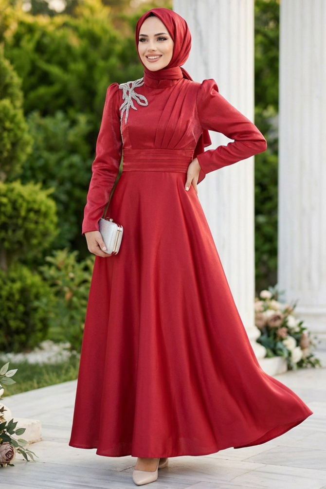 Neva Style - Red Turkish Hijab Evening Dress 22301K - 1