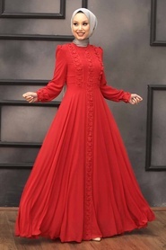 Red Hijab Evening Dress 2705K - Thumbnail