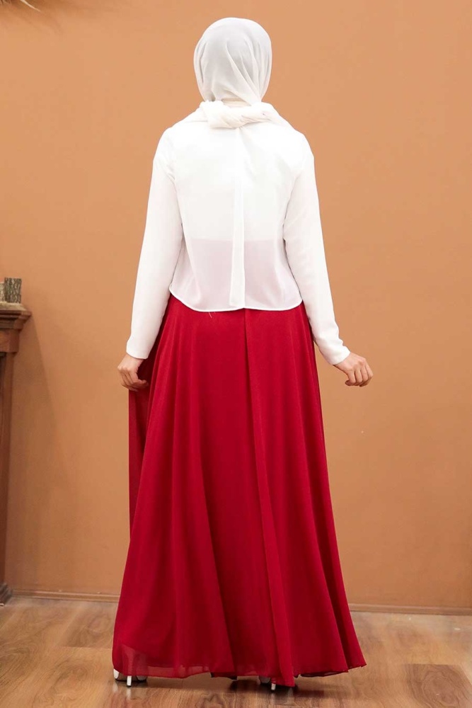 Red Hijab Evening Dress 2870K - 3