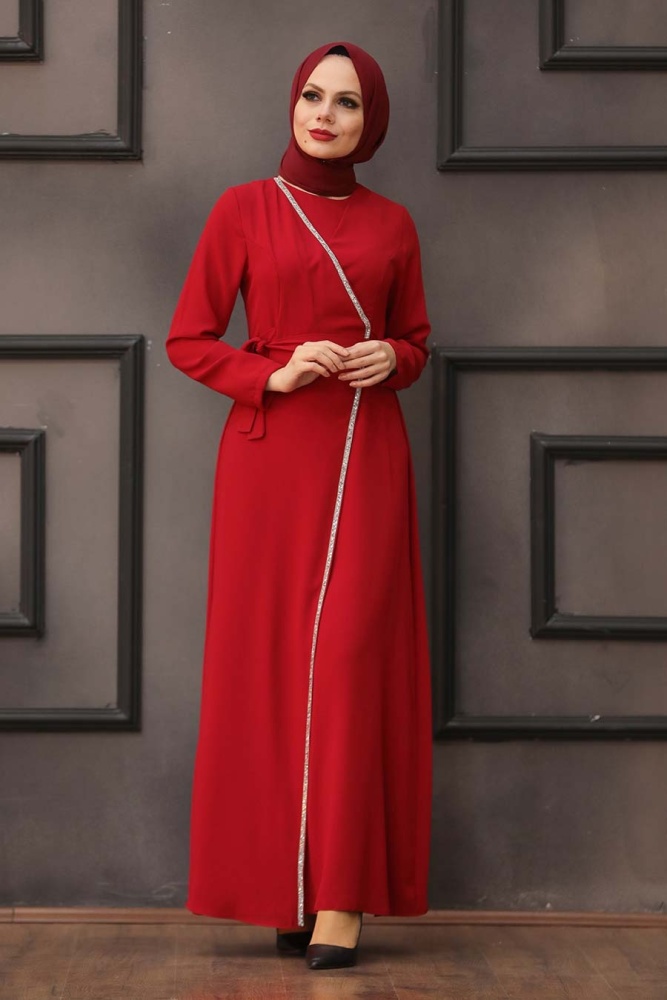Red Hijab Evening Dress 40581K - 1